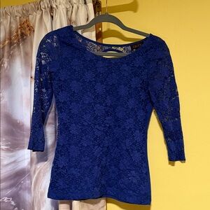GLO Jeans Cobalt Blue Floral Lace Top